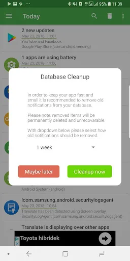 Notification History Screenshots