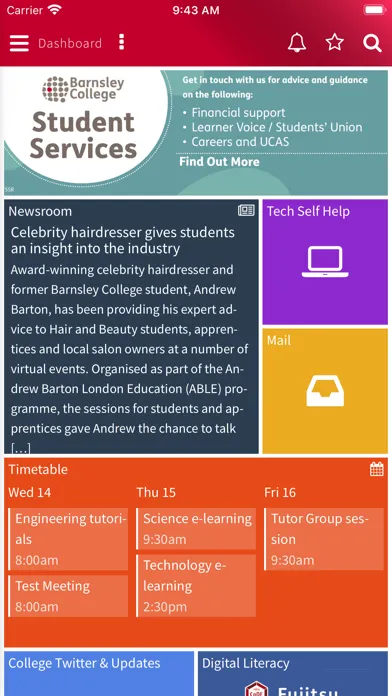 Tangkapan skrin Barnsley College MyDay