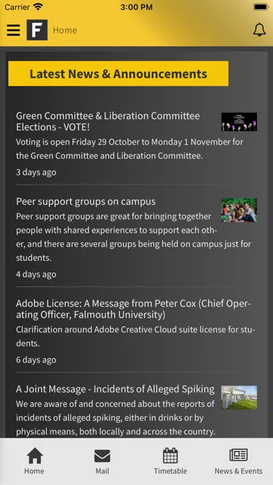 Capturas de tela do Falmouth University App
