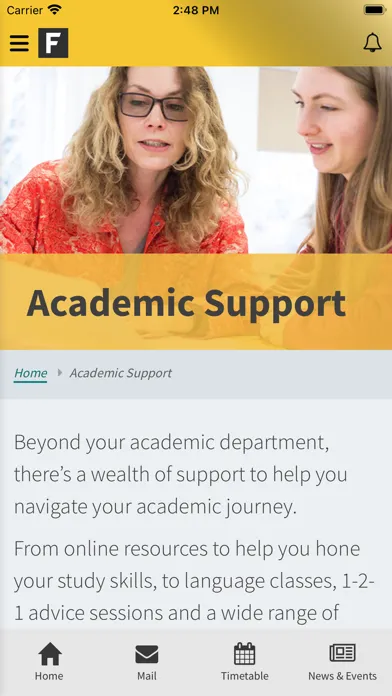 Capturas de tela do Falmouth University App
