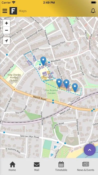 Capturas de tela do Falmouth University App