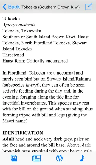 Capturas de tela do Birds of New Zealand LITE