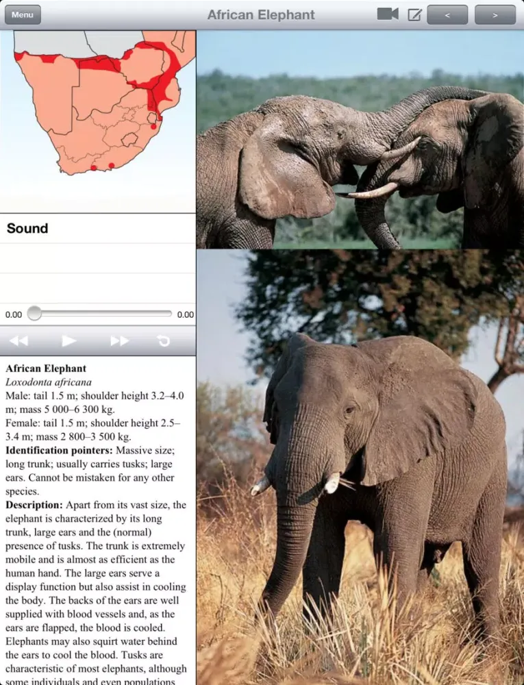 Capturas de tela do eGuide to Mammals of Southern Africa LITE iPad 