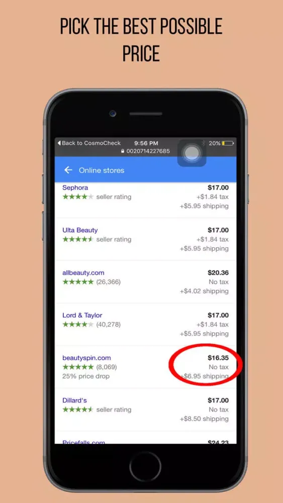 Tangkapan skrin CosmoCheck: find the best price!