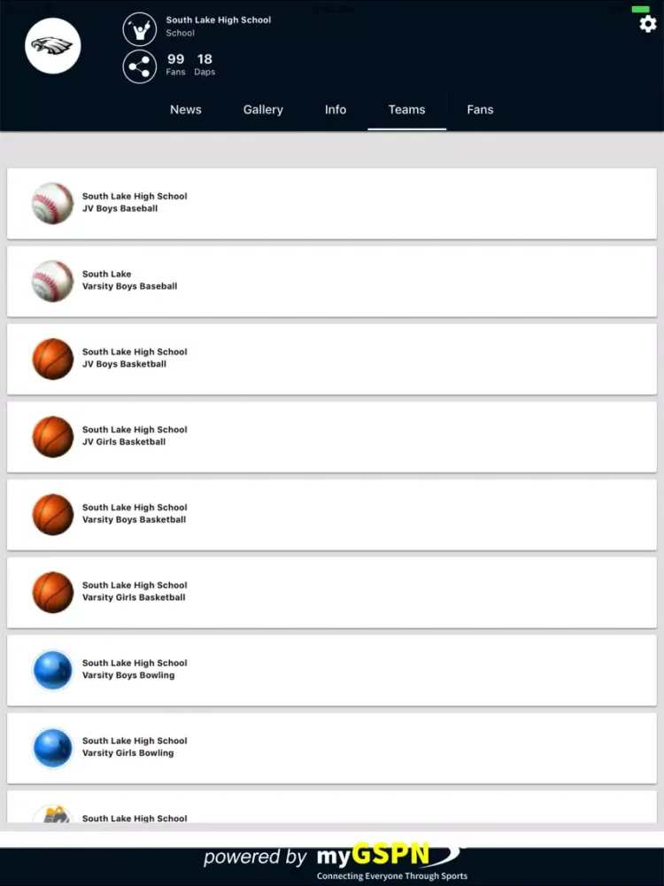 Tangkapan skrin SLHS Athletics iPad 