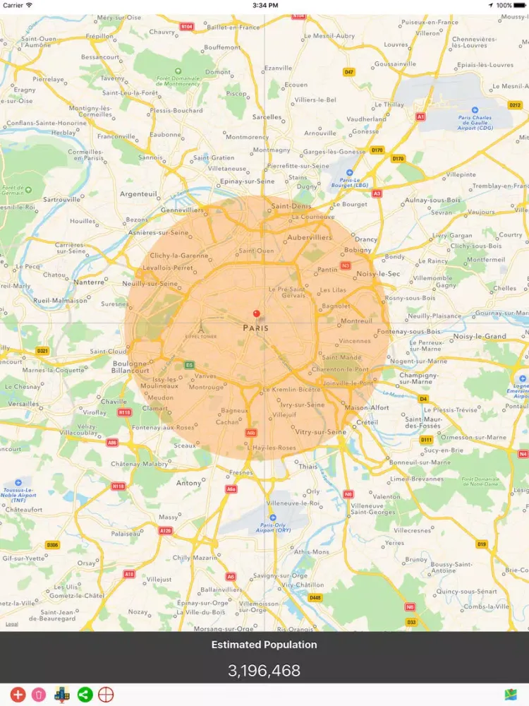 Tangkapan layar PopulationMap iPad 