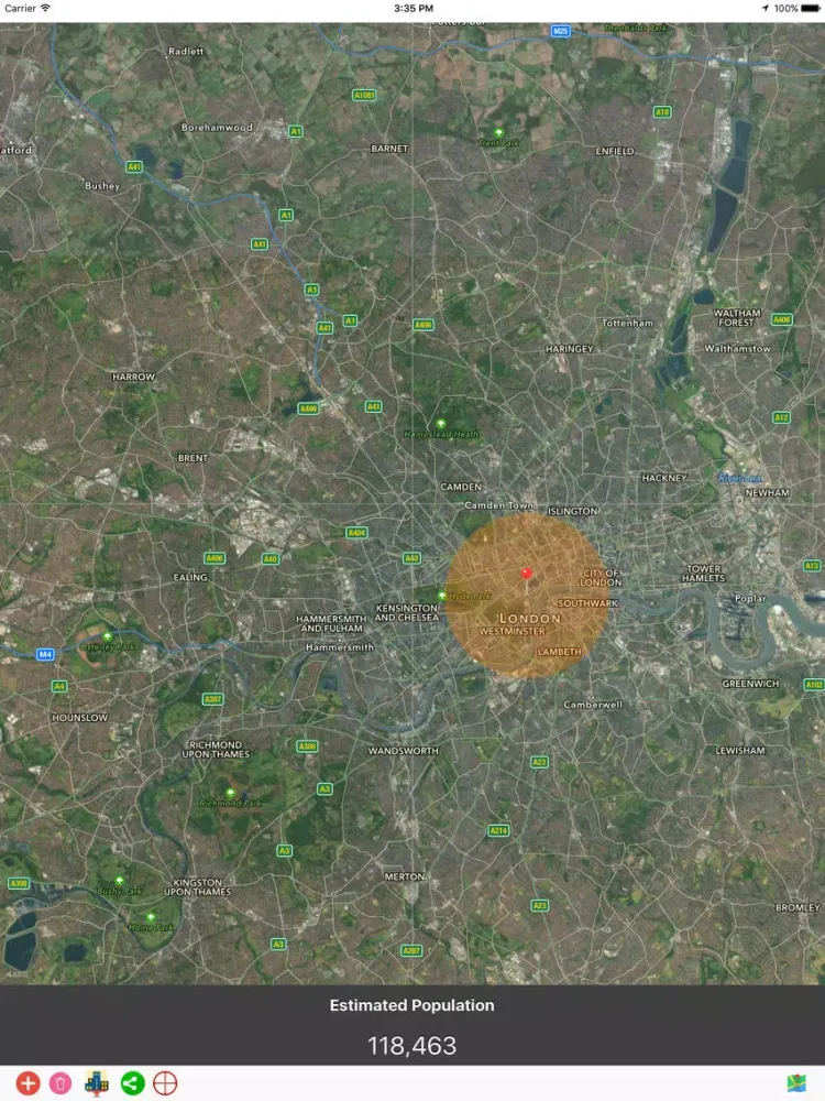 Tangkapan layar PopulationMap iPad 