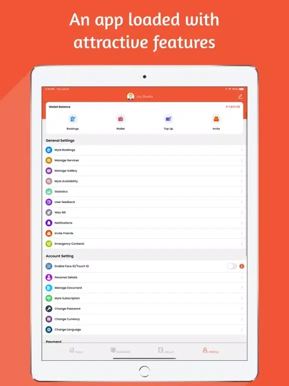 Capturas de tela do Myla Service Provider iPad 