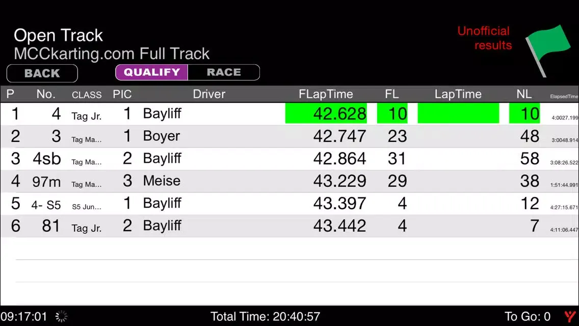 MYLAPS Live Timing Wifi Ekran Görüntüleri