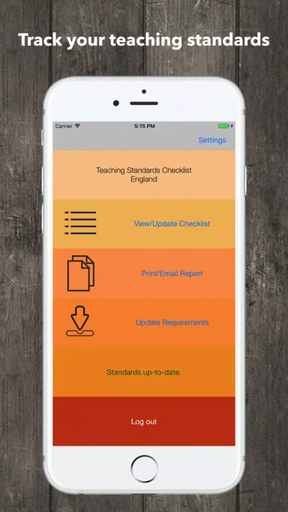 Screenshot di Teacher Standards Checklist en