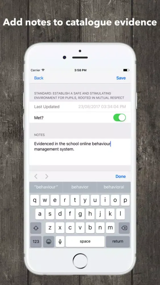 Screenshot di Teacher Standards Checklist en