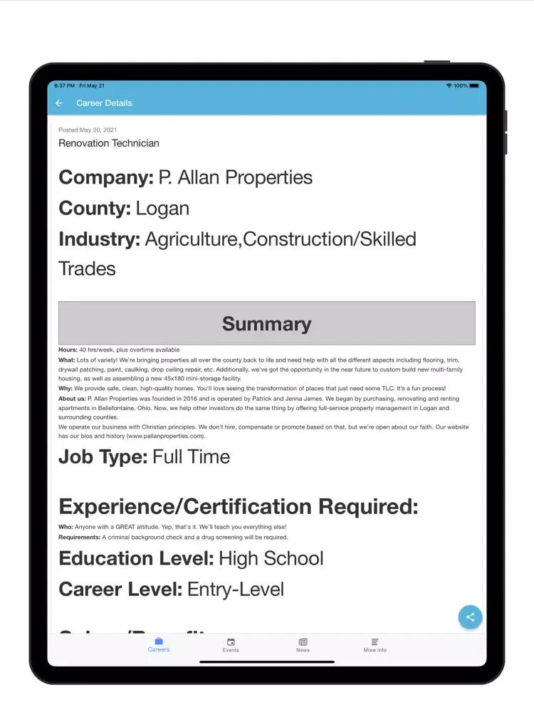 Ảnh chụp màn hình của My Local Career iPad 