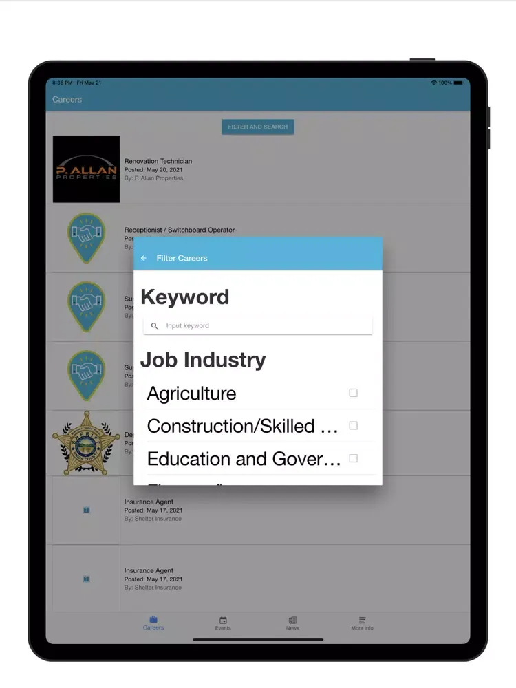 Ảnh chụp màn hình của My Local Career iPad 