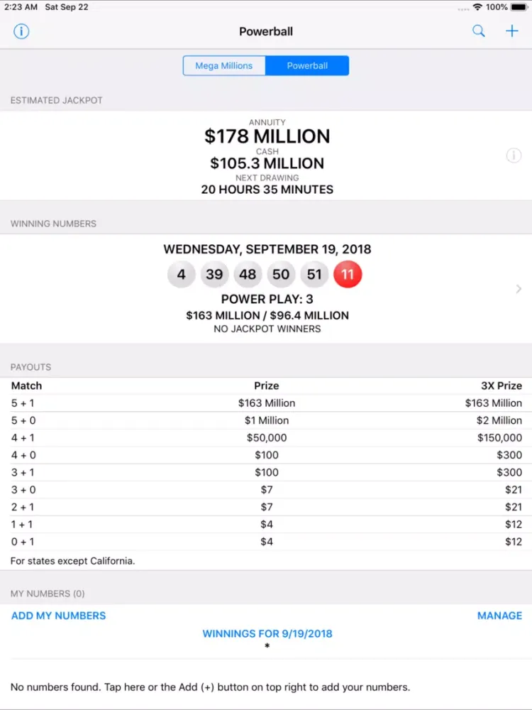 Mega Millions + Powerball iPad  Screenshots