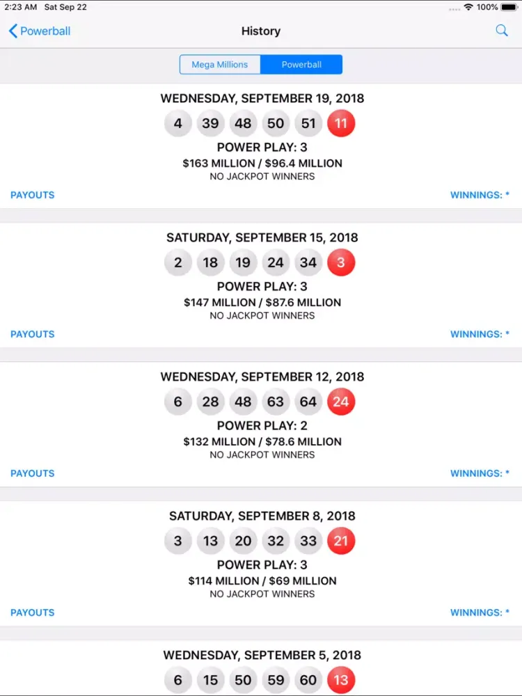Mega Millions + Powerball iPad  Screenshots