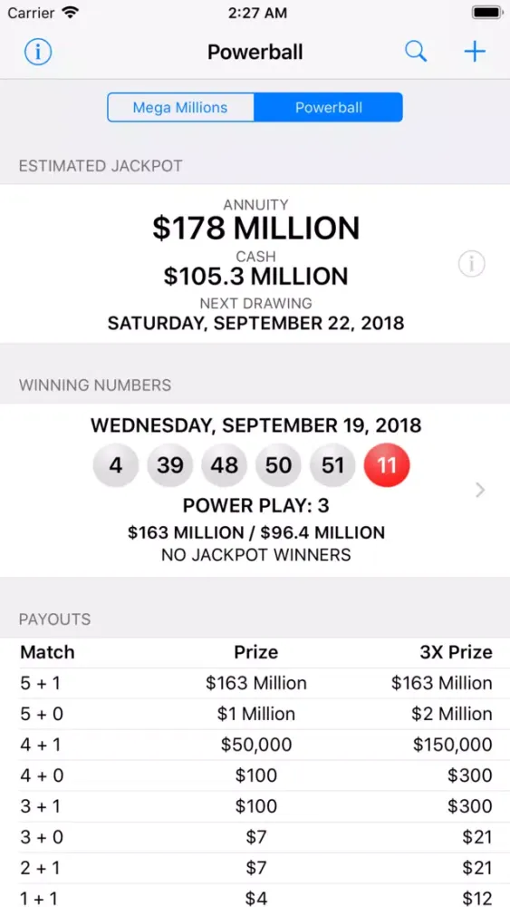 Mega Millions + Powerball Screenshots