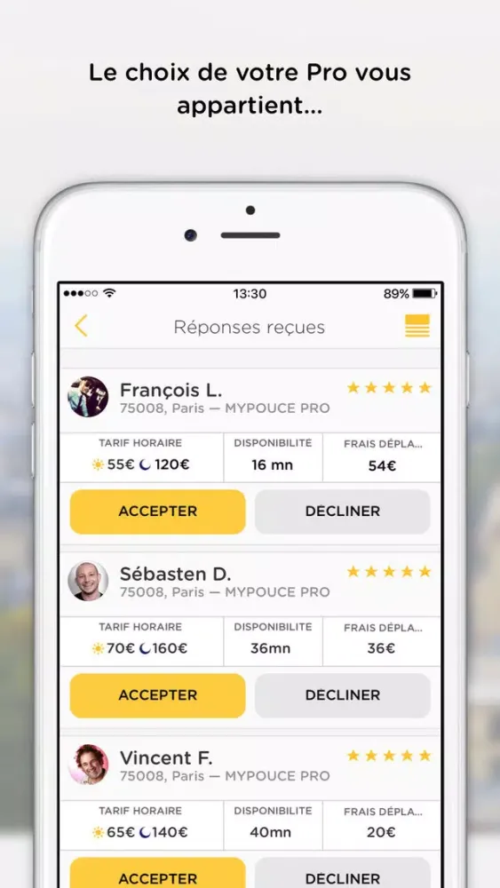 Tangkapan layar MyPouce annuaire: Pros et Taxi