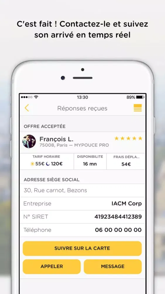 Tangkapan layar MyPouce annuaire: Pros et Taxi