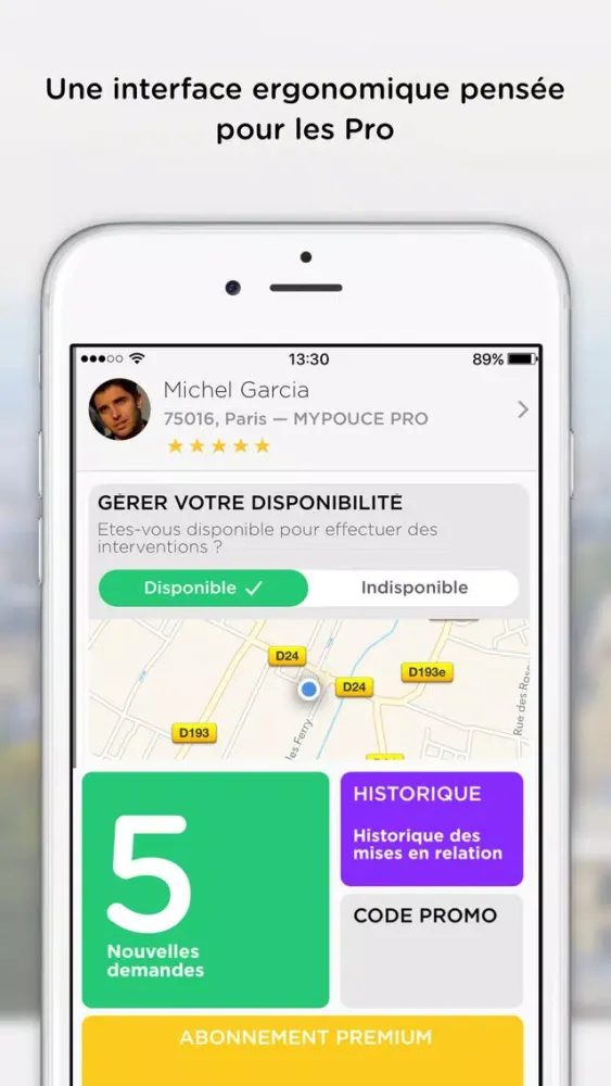 Tangkapan layar MyPouce annuaire: Pros et Taxi