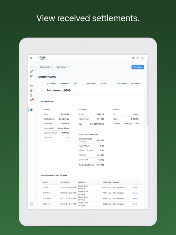 Walsh Grain Terminal iPad  Screenshots