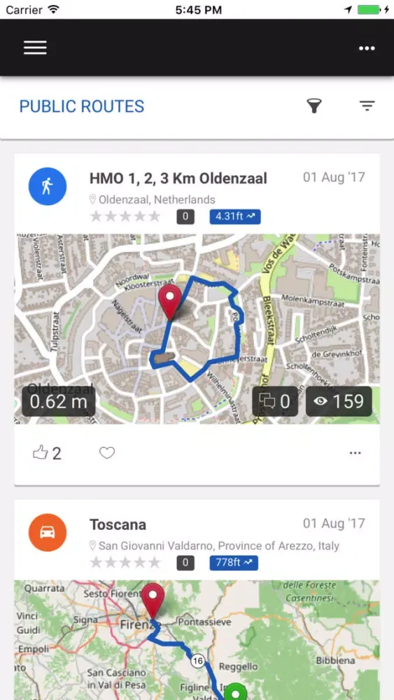 Capturas de tela do MyRoutes Route Planner