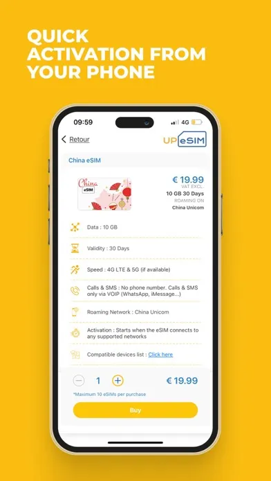 Screenshot di UPeSIM: eSIM prepaid card