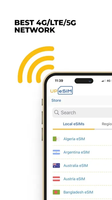 Screenshot di UPeSIM: eSIM prepaid card