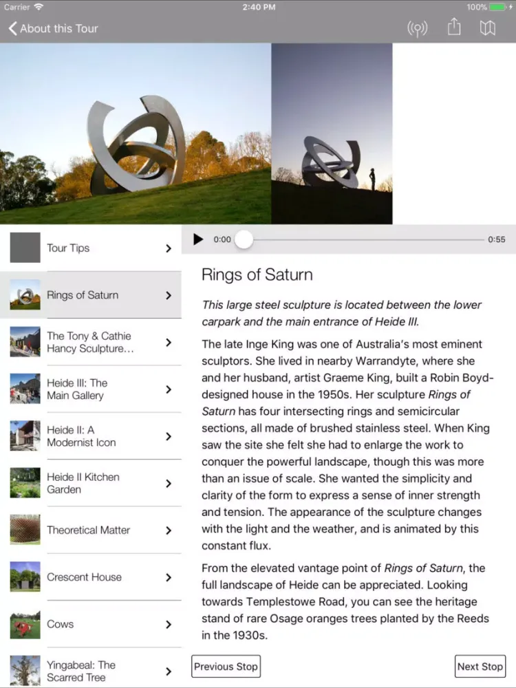 Tangkapan layar Heide Museum of Modern Art iPad 