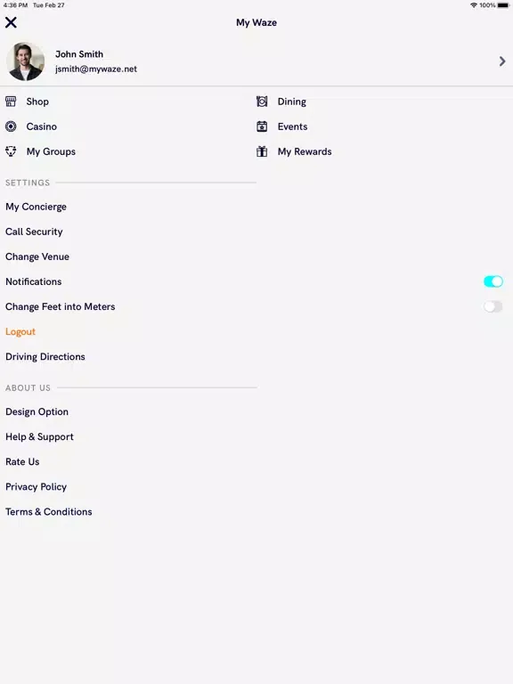 Ảnh chụp màn hình của My Waze iPad 