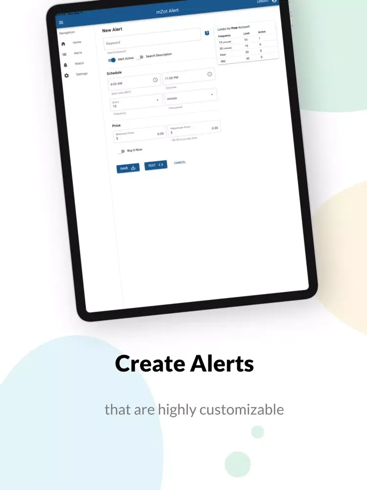 Screenshot di mZot eBay Alerts iPad 