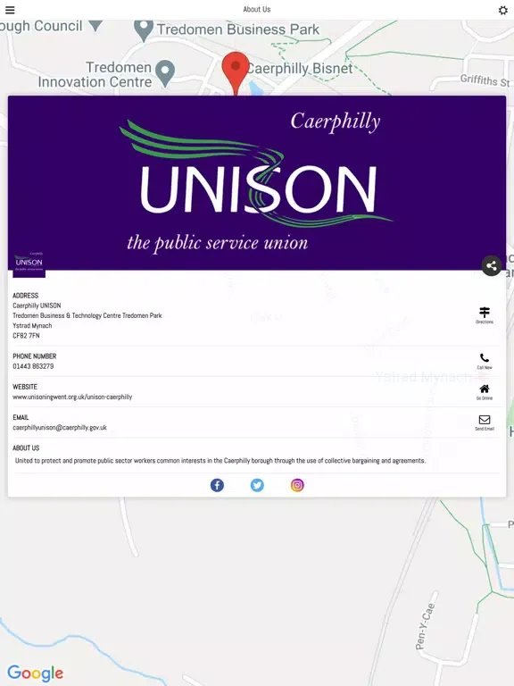 Ảnh chụp màn hình của Unison Caerphilly iPad 