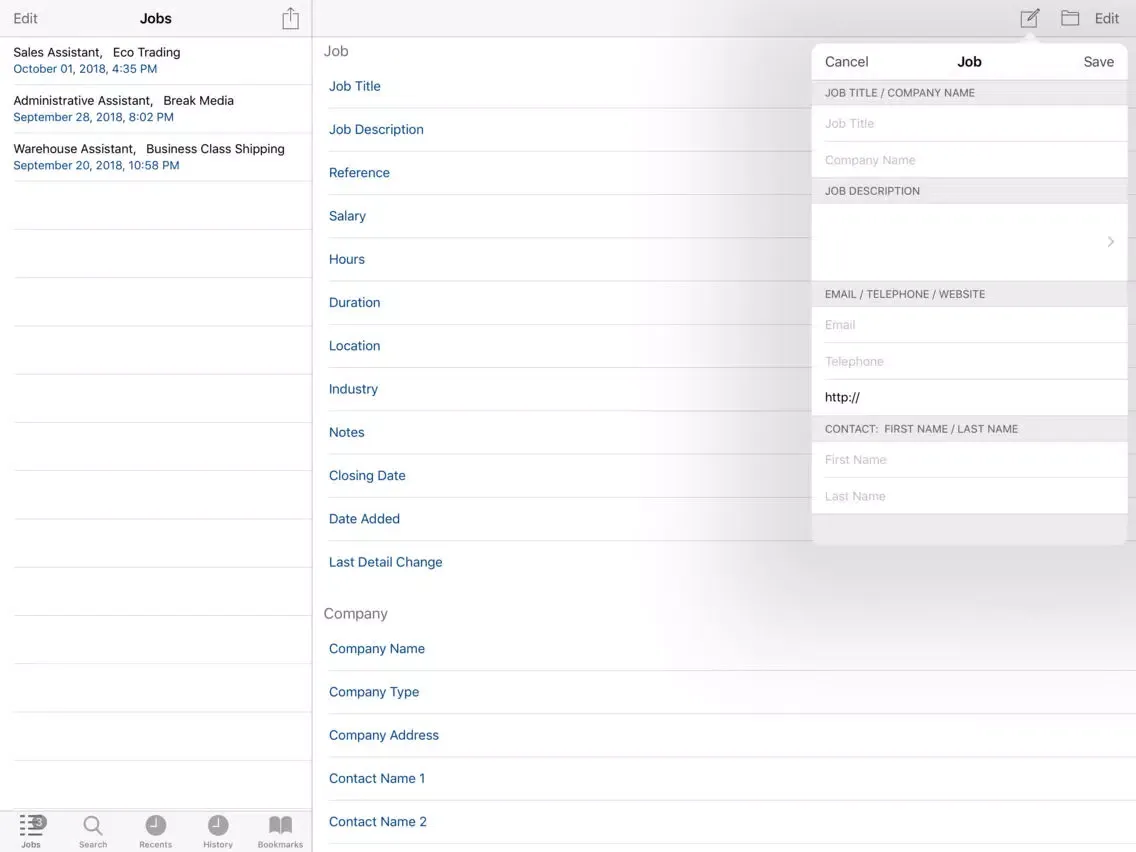 Capturas de pantalla de Job Details iPad 