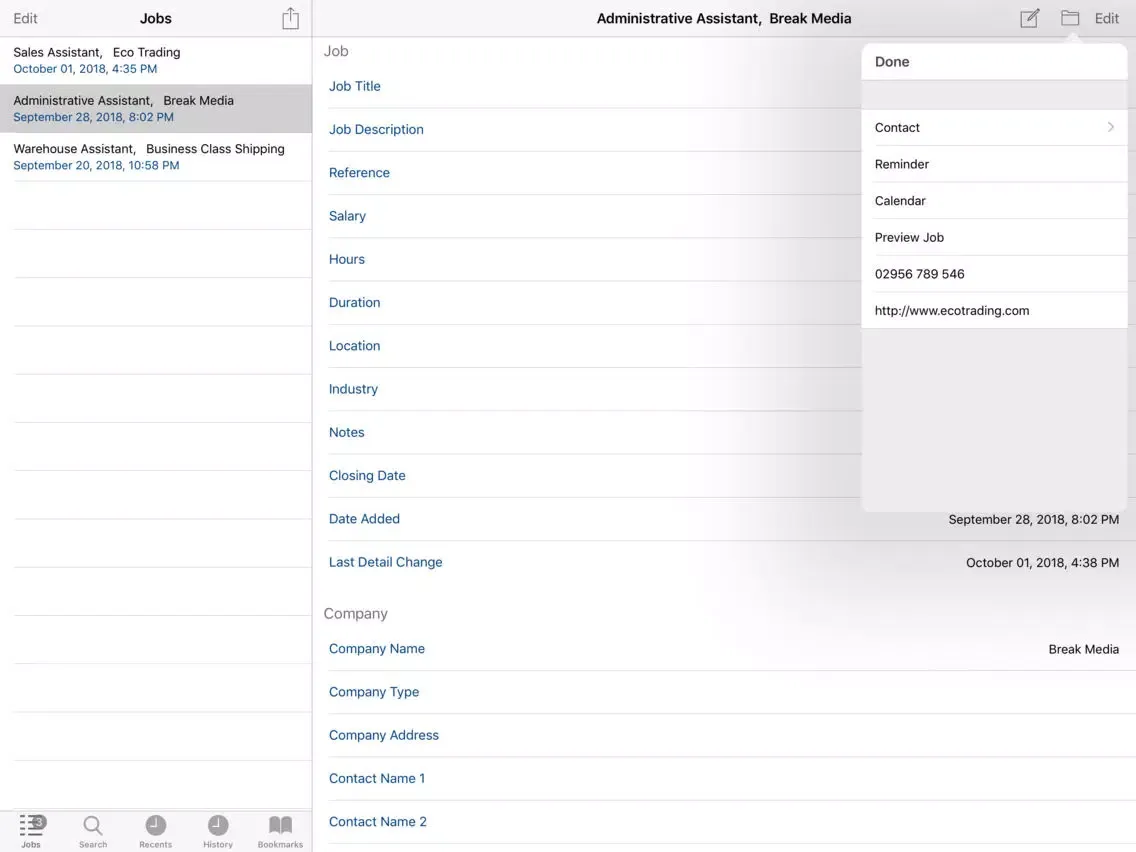 Capturas de pantalla de Job Details iPad 