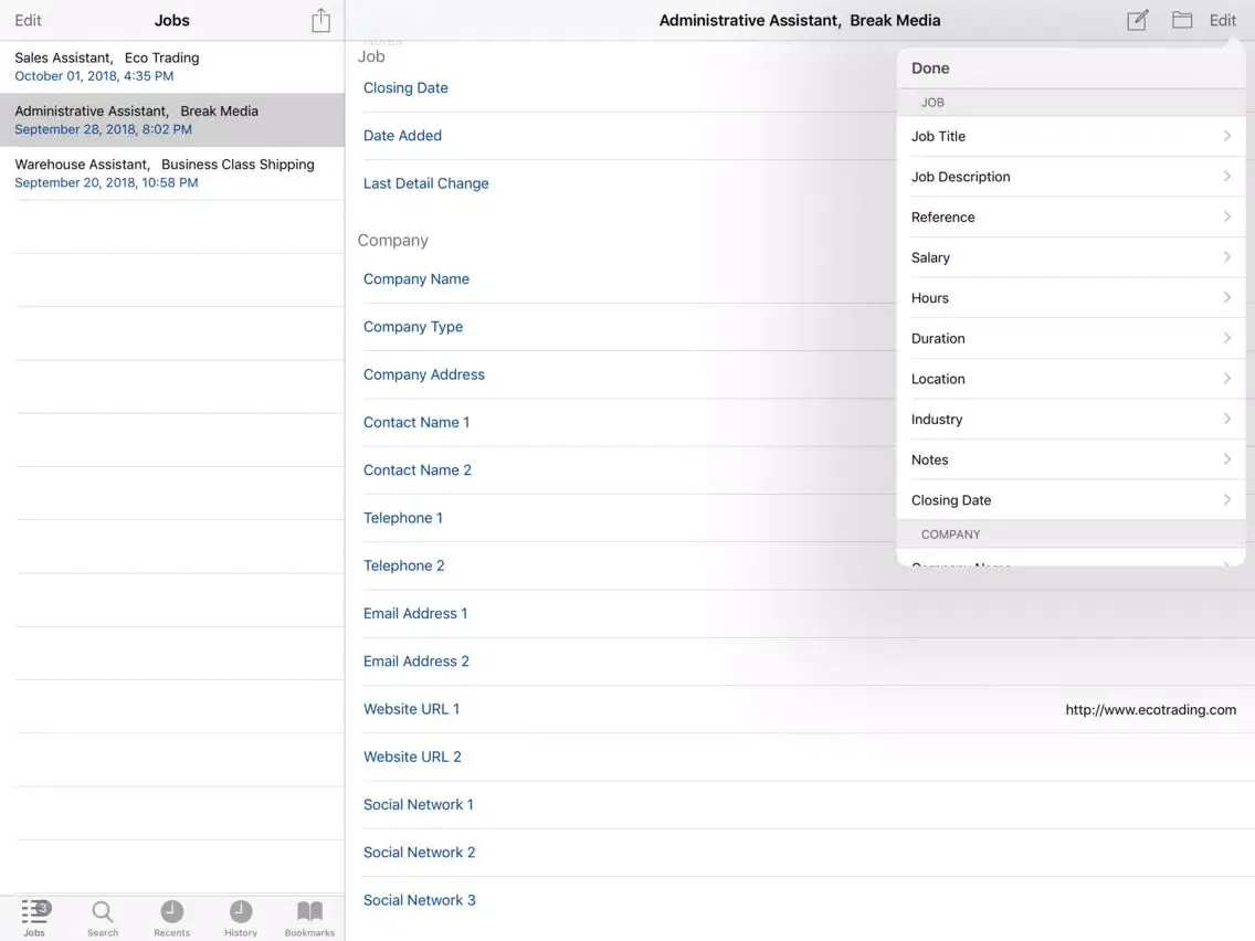 Capturas de pantalla de Job Details iPad 