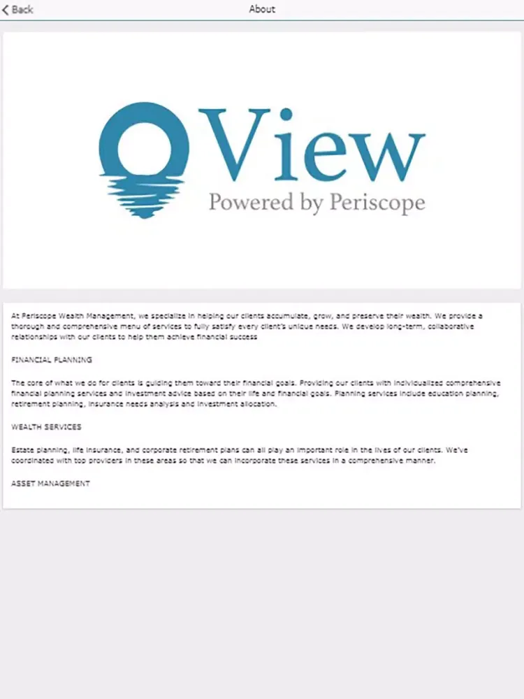Zrzuty ekranu Periscope Wealth Management iPad 