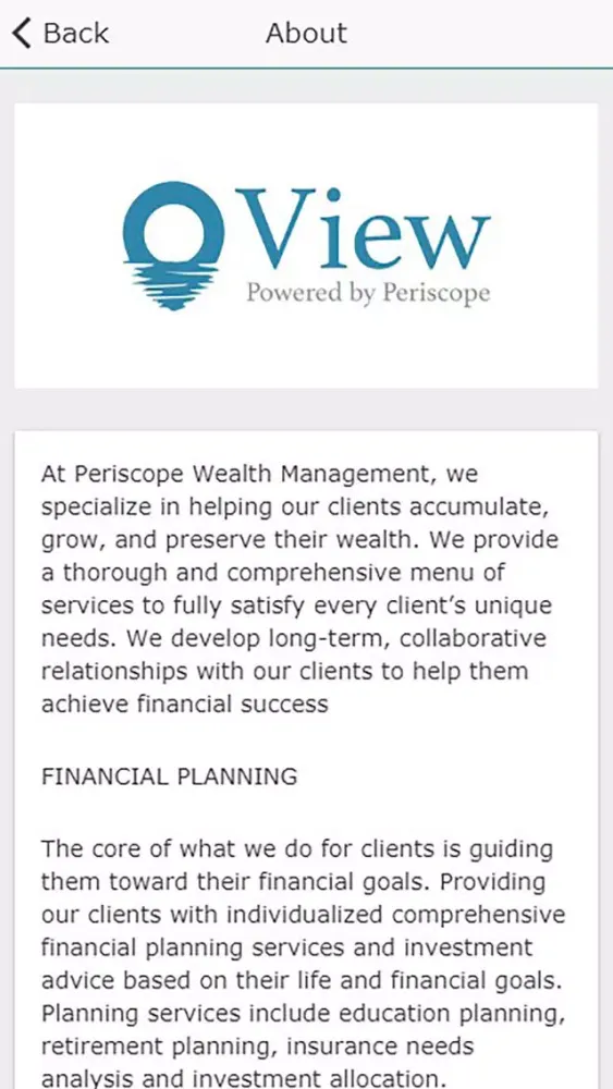 Zrzuty ekranu Periscope Wealth Management