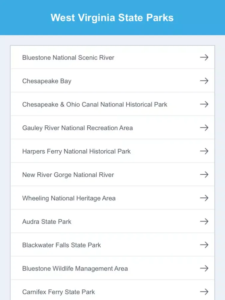 Captures d'écran de West Virginia National Parks & State Parks iPad 