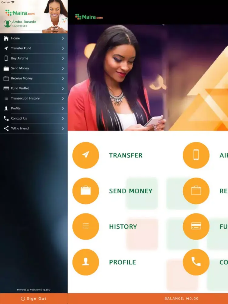 ภาพหน้าจอของ Naira.com iPad 