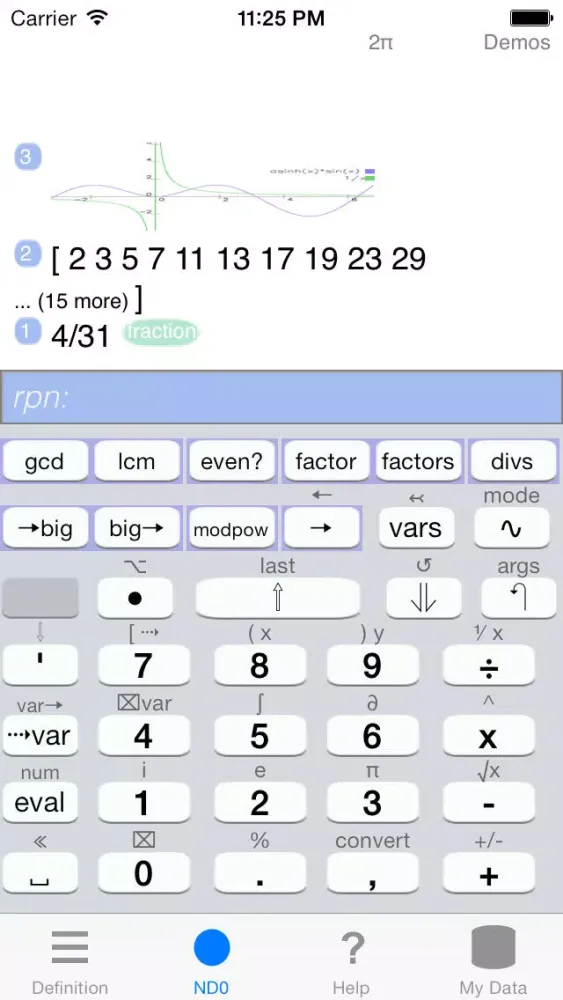 Capturas de tela do ND0 RPN Graphing Calculator