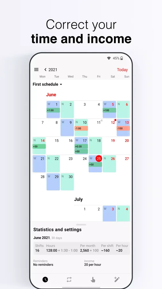 Nalabe Shift Work Calendar Screenshots