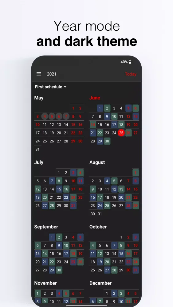 Nalabe Shift Work Calendar Screenshots