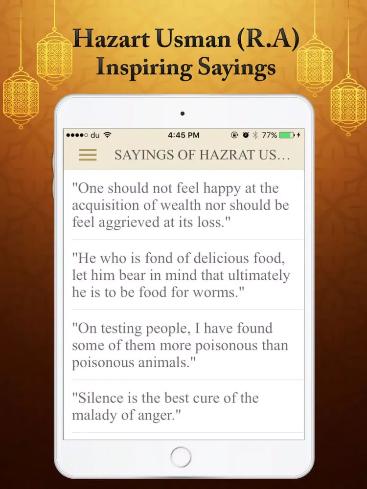 Hazrat Usman R.A's Biography Quiz Quotes iPad  Screenshots