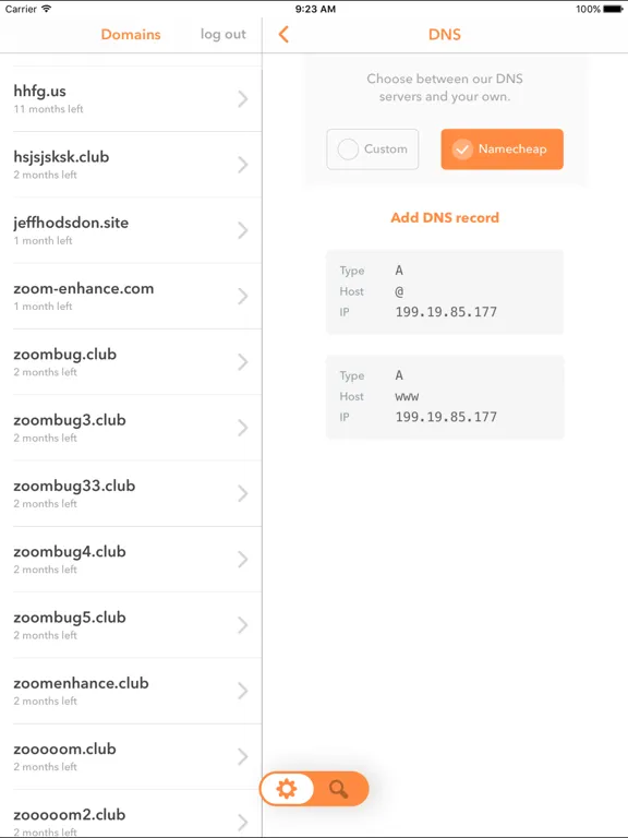 Namecheap iPad  スクリーンショット