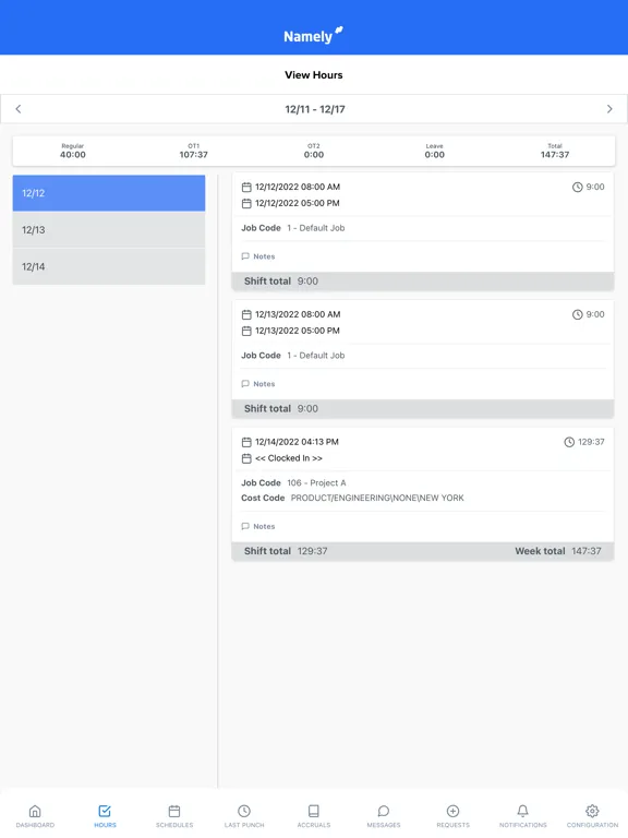 Zrzuty ekranu Namely Time 2.0 iPad 