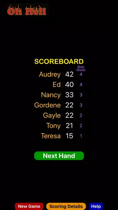 Oh Hell Scorekeeper سکرین شاٹس