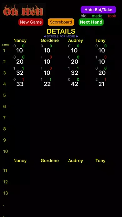 Oh Hell Scorekeeper سکرین شاٹس