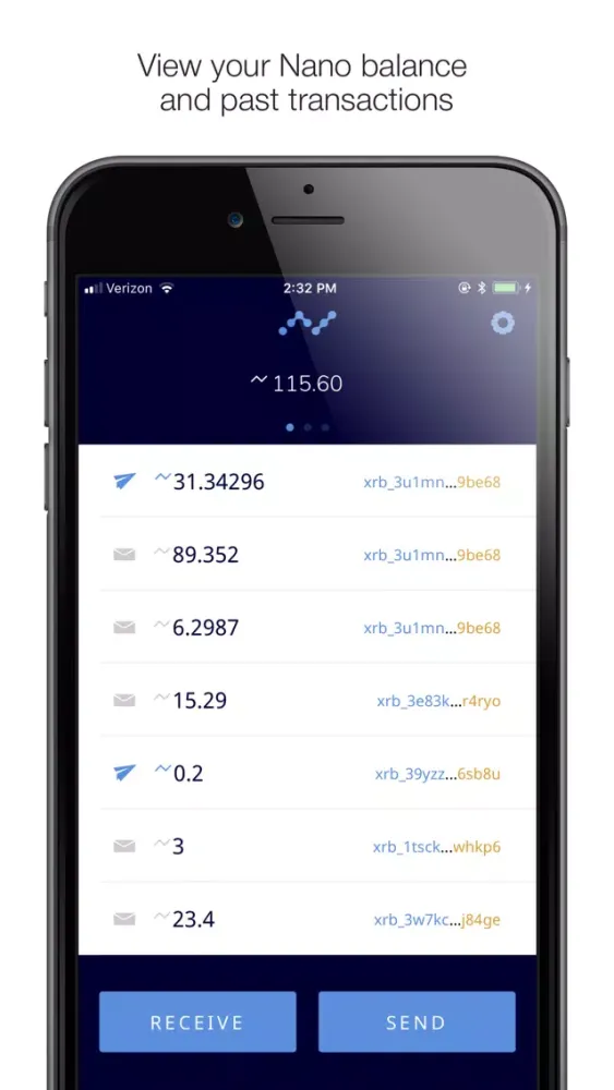 Captures d'écran de NWC Nano Wallet