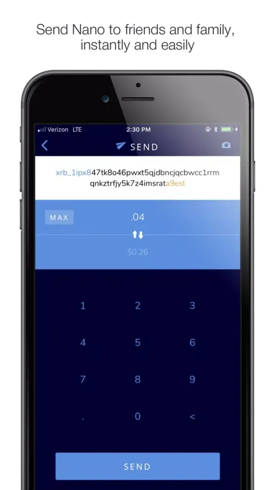 Captures d'écran de NWC Nano Wallet