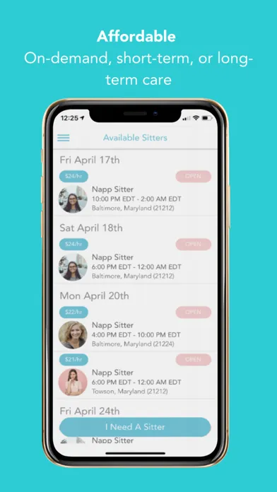 Capturas de pantalla de Napp - On Demand Sitters.