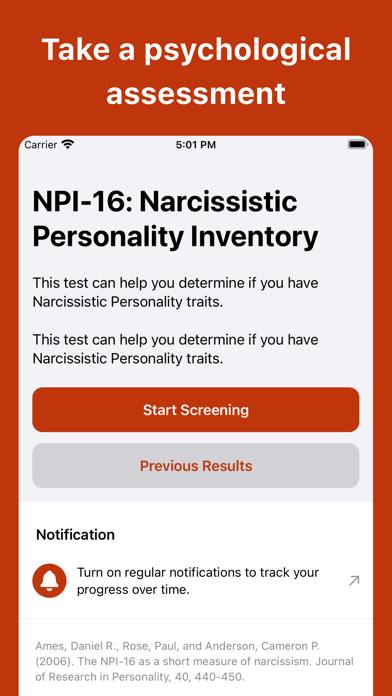 Narcissistic Personality Test Screenshots
